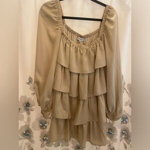 WeWoreWhat tan ruffle mini dress